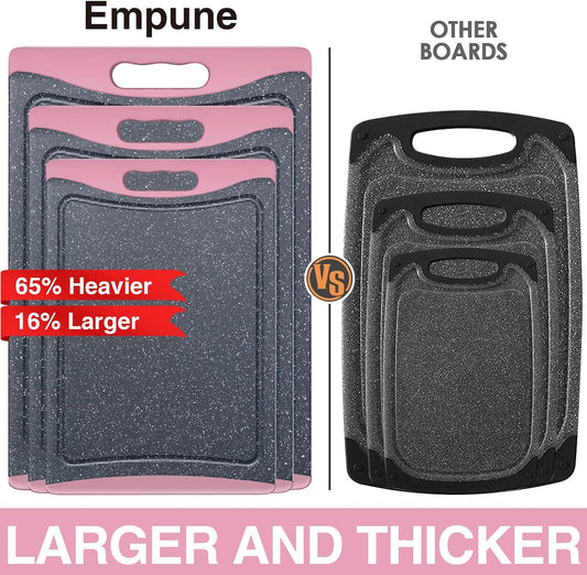 Extra Large Cutting Boards, Plastic Cutting Boards for Kitchen (Set of 3) Cutting Board Set Dishwasher Chopping Board with Juice Grooves Easy-Grip Handles, Pink
