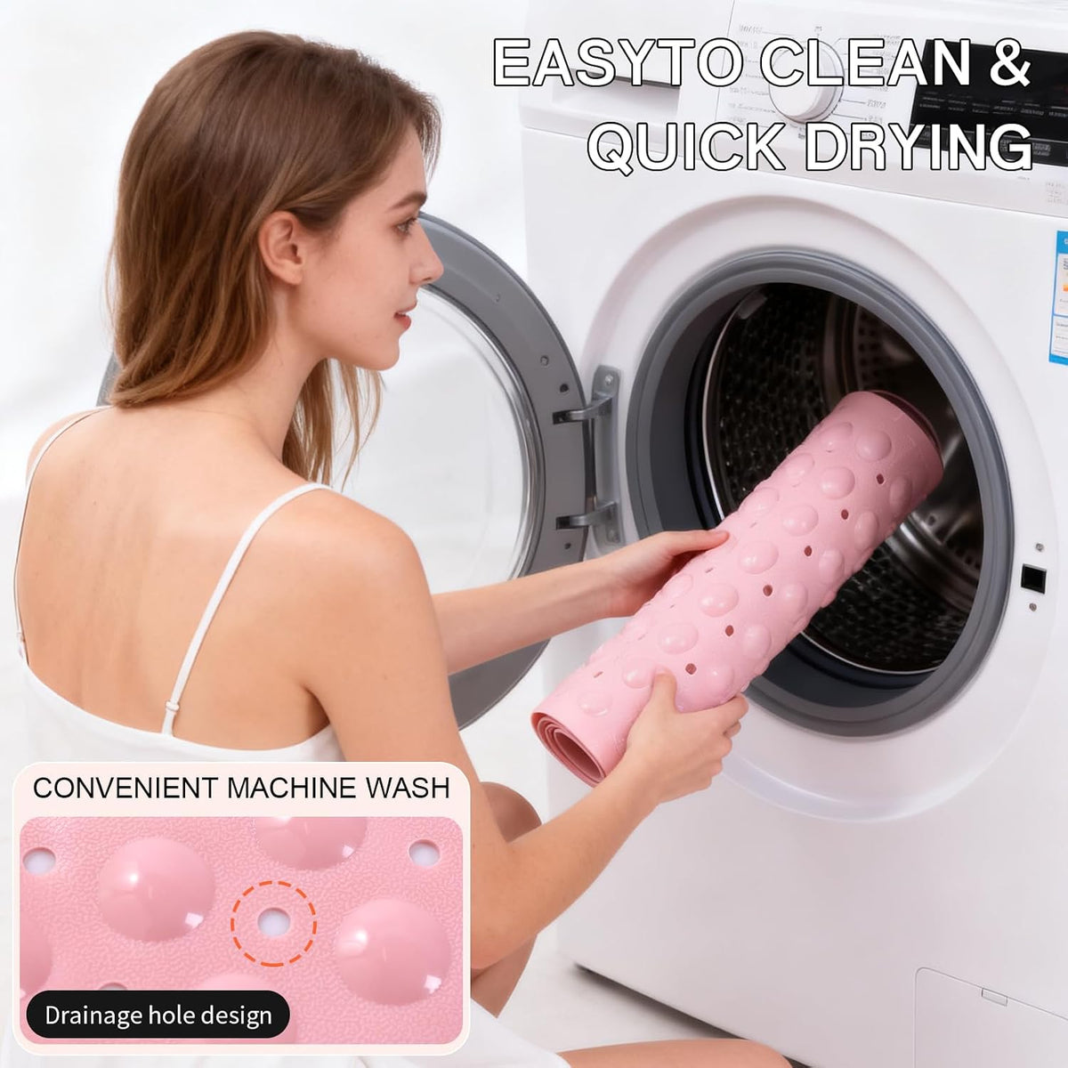Anti-Slip Bathtub Shower Mat 40×16 Inch (100×40cm) Opaque Pink