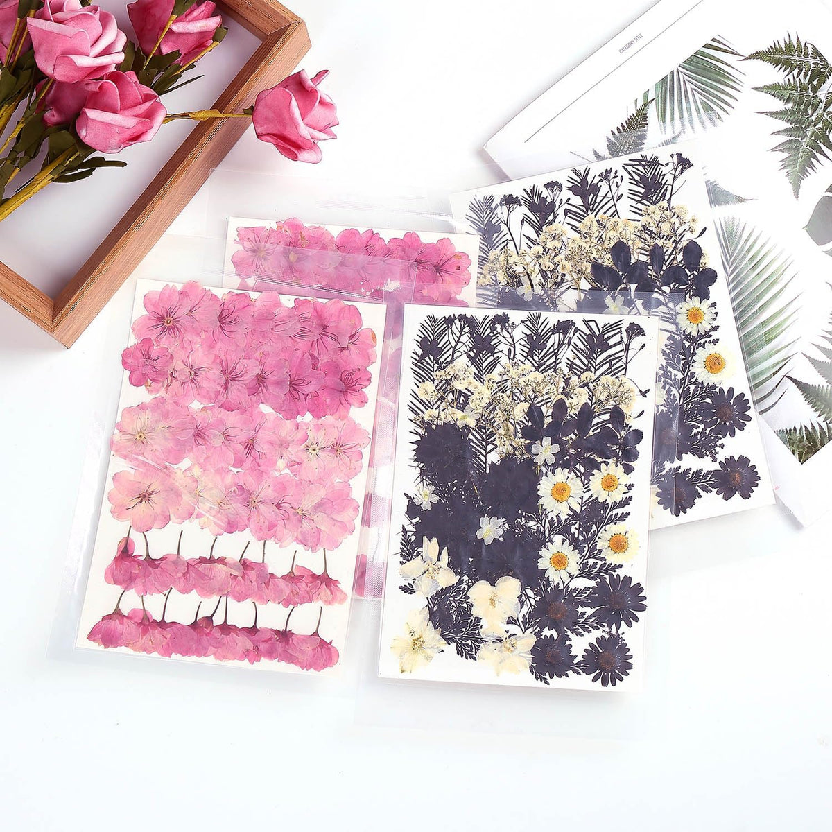 48 Pcs Mix Natural Dried Pressed Cherry Blossoms for Floral Cake Decorating, Cocktail Garnish, Resin Jewelry Making, DIY Art Crafts (Pink Sakura)