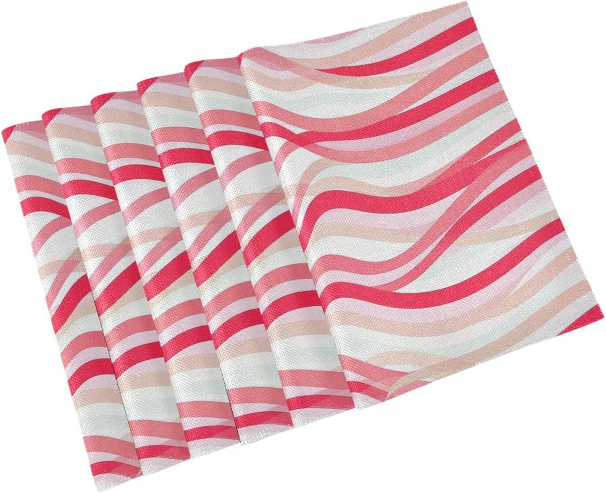 Custom Wave Pattern Red Peach Cloth placemats Machine Washable Christmas Washable Round placemats Sets of 6 12 x 18 tapetes para la mesa de comedor