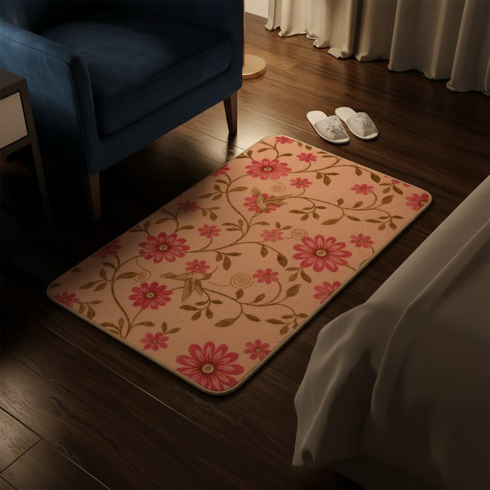 Flannel Quick Dry Bath Mat 20 × 31 Inch, Pink Flowers No Slip Front Door Rug Water Absorbing Bathroom Shower Decorations Bathroom Rugs Non Slip Washable Bathmats for