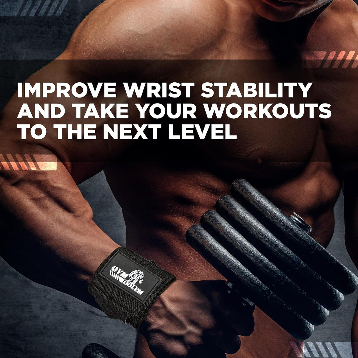 Wrist Wraps - 18-Inch Premium Support Wraps with Thumb Loop for Powerlifting, Bodybuilding, CrossFit & Shot Put (1 Pair)