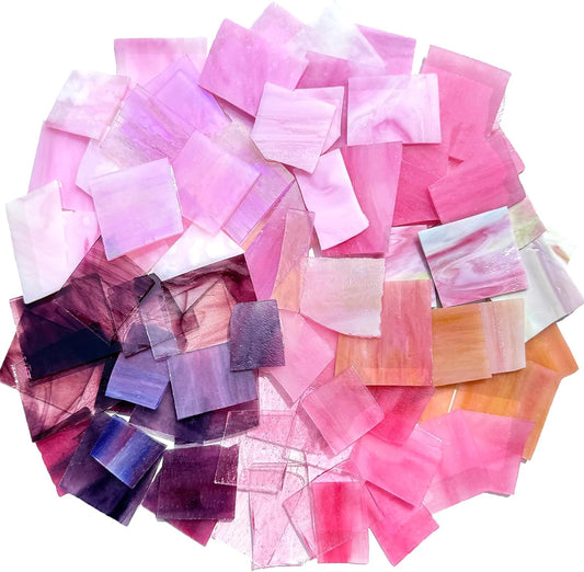 2.2lb Pink Stained Glass Scraps, Irregular Stained Glass Sheets for Crafts, Mosaic Tiles Pieces for Mosaic Making Projects and Home Decor