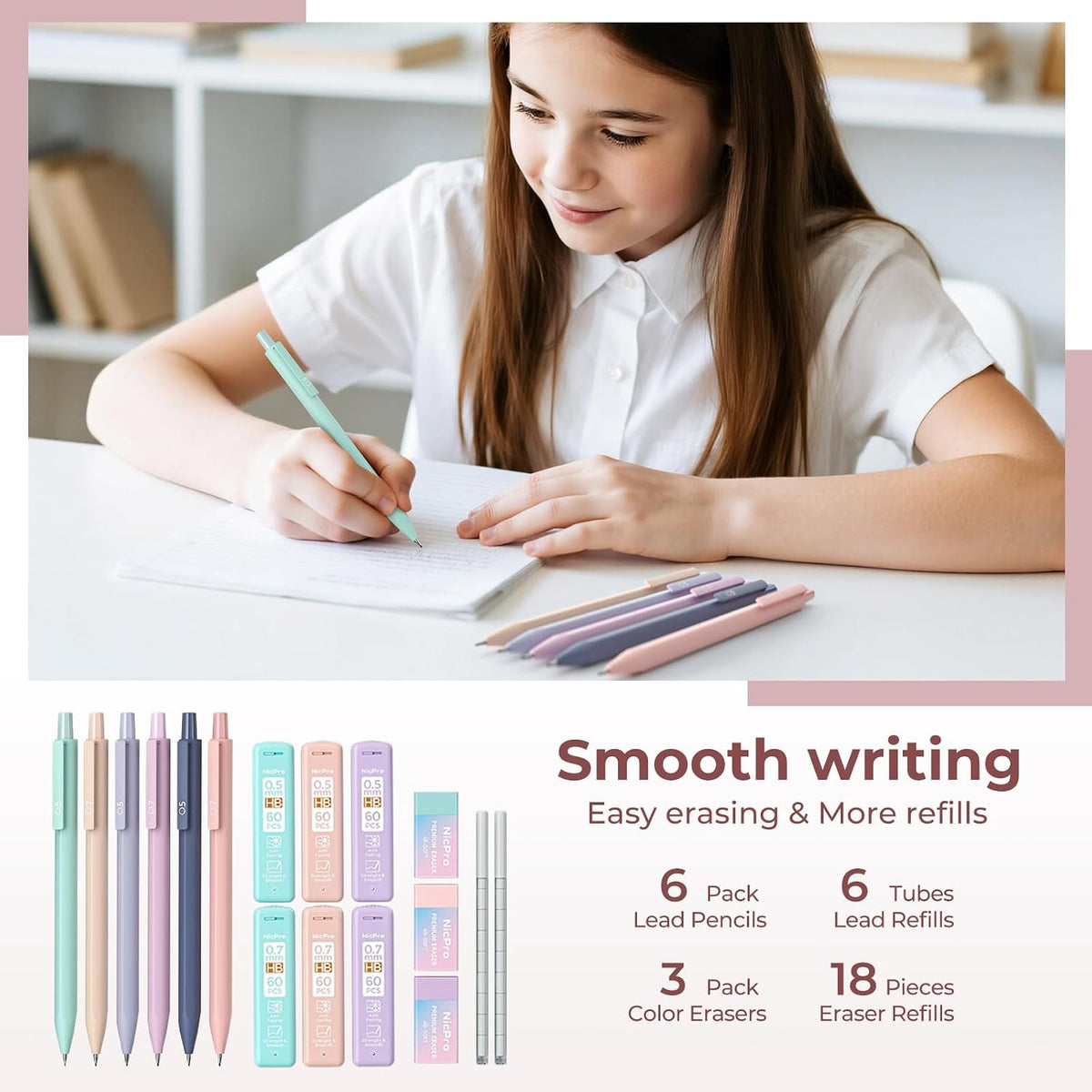 School Supplies Stationary Set with Pencil Case, 39 PCS Pink