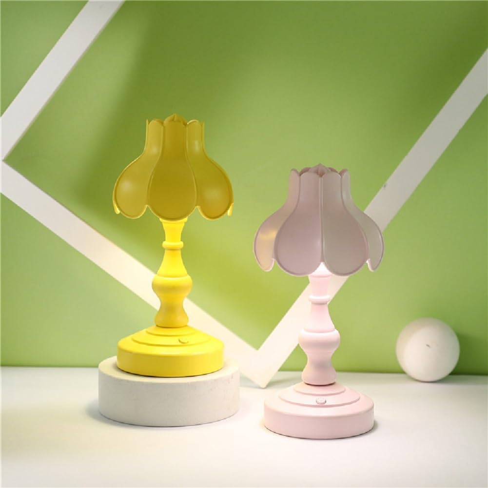 Desk Lamp, Retro Lotus Leaf Ingenious Lovely 3 Light Sources Small Table Night Lamp for Girls Bedroom (Pink)