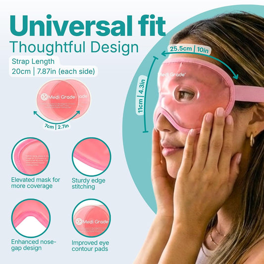 Cooling Gel Eye Mask for Puffy Eyes, Pink Set – Reusable Gel Eye Mask and Cooling Eye Pads with Thermo-Bag for Dark Circles and Morning/Night Skincare Routine – Reversible Cold Eye Mask