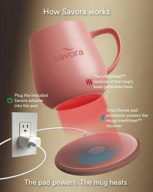 12oz IntelliHeat™ Coffee Mug | Barista’s Choice | Exclusive Wireless SmartSense Pad | Maintains Perfect 135°F | Hand-Crafted Ceramic Mug & Lid | Great for Tea Drinkers | Backed for Life - Pink