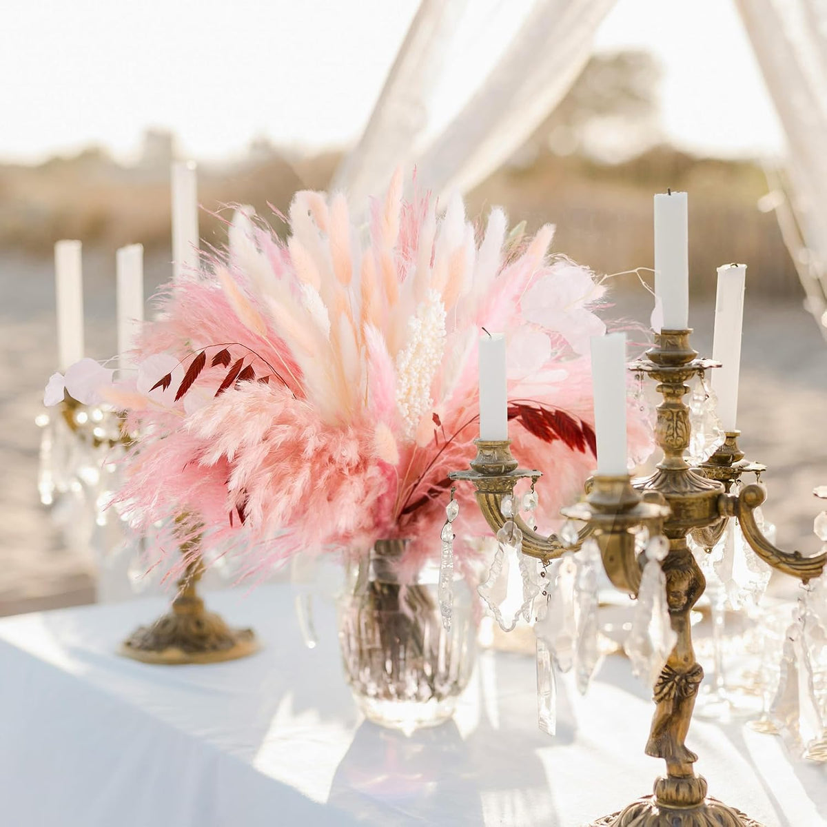 N&T NETING Pink Dried Pampas Grass Boho Set for Crafts Centerpiece, 85Pcs