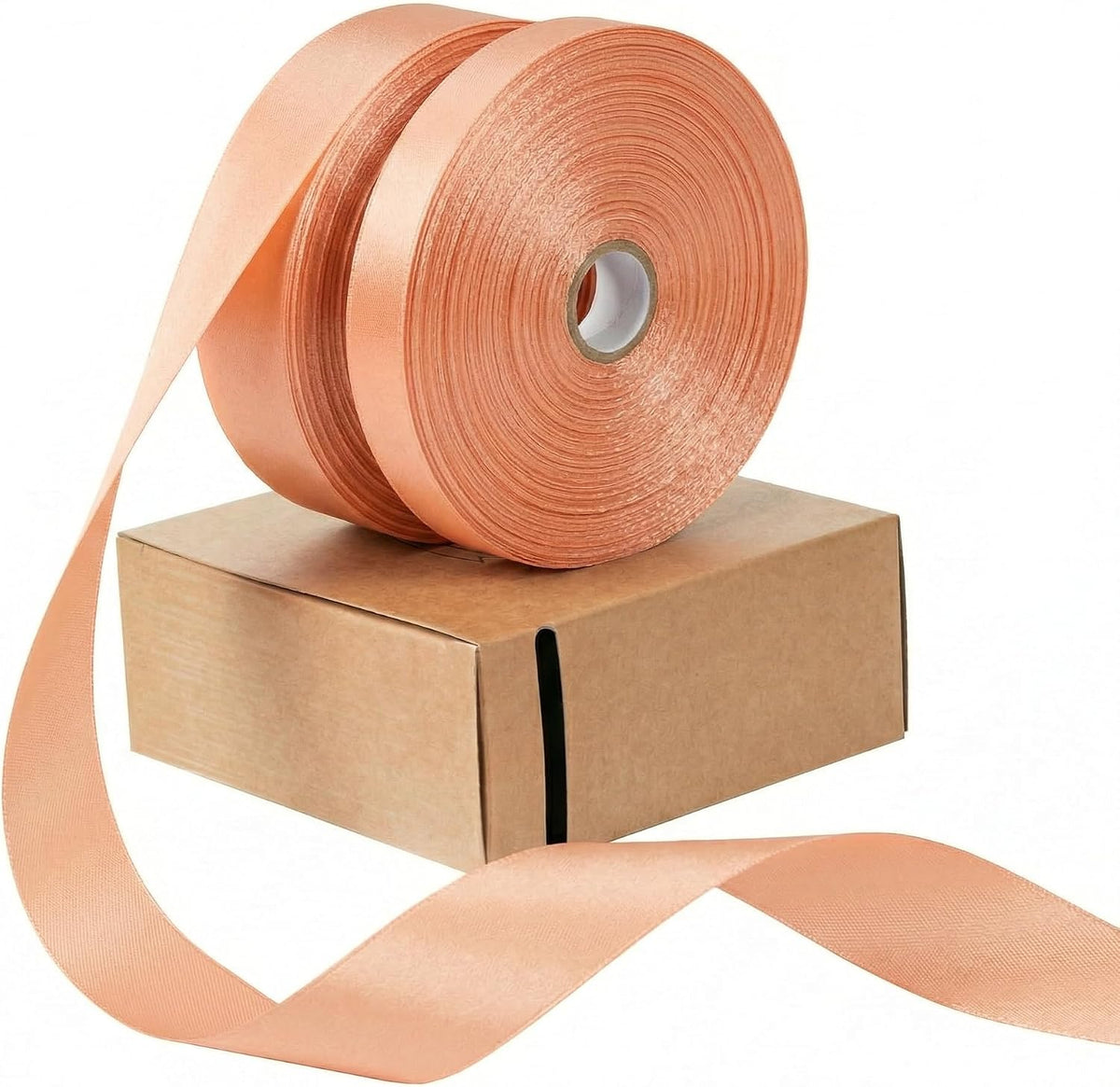 Ribbon for Gift Wrapping, Light Orange Satin Roll for Bows & Eternal Flower Making, Wedding Halloween Thanksgiving Decoration 1,1/2 Inch x 50 Yds.(2 Rolls)