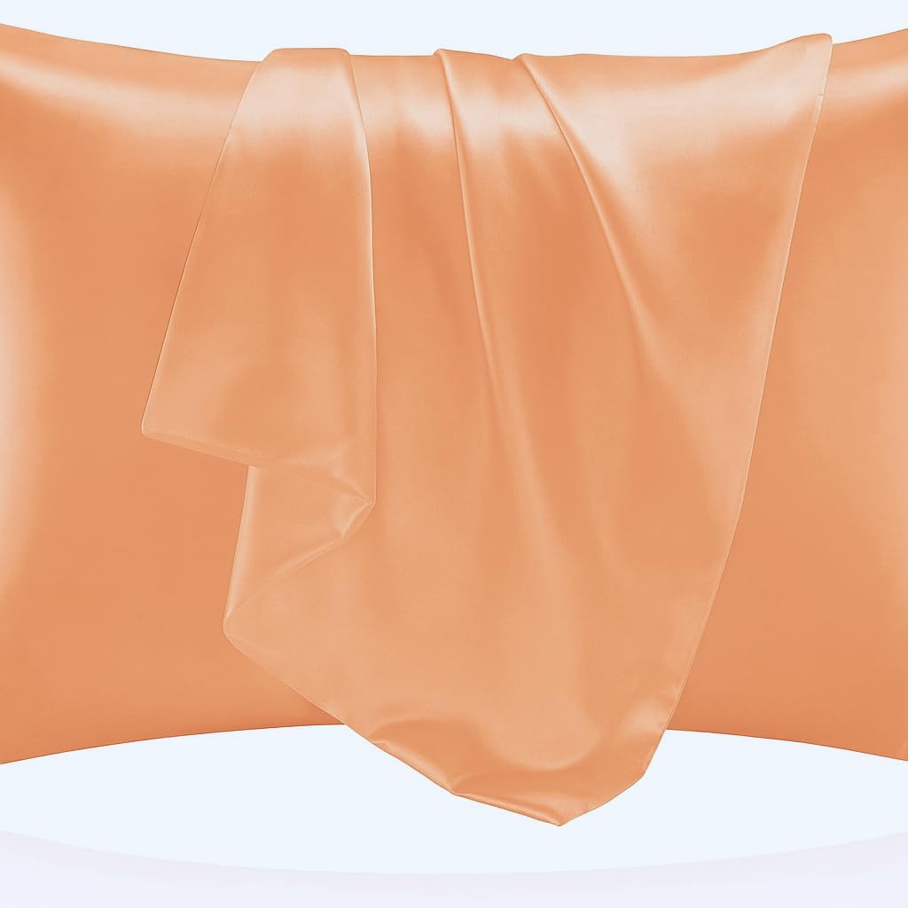 Standard Satin Silk Pillowcase 20X26 Set of 2 Peach Pillow Case 2 Pack with Zipper Closure Cool Like a Silk Pillow Cover Standard Size - Set of 2