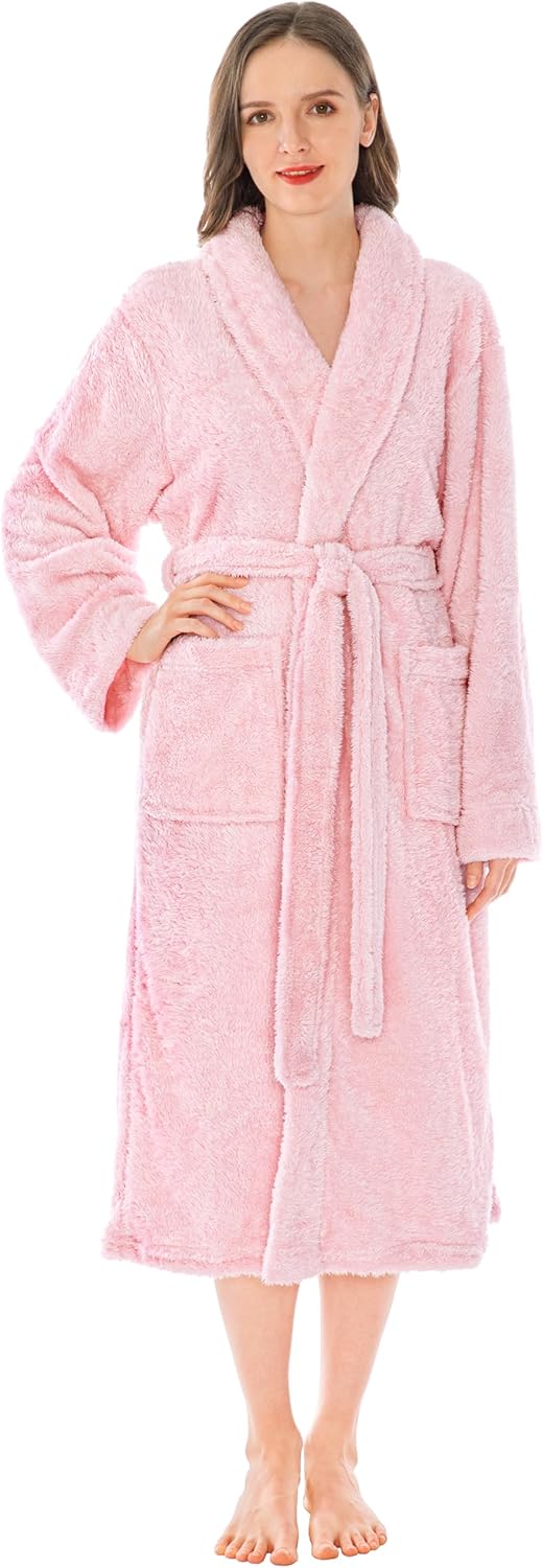 Premium Womens Plush Soft Robe, Fluffy Warm Fleece Sherpa Bathrobe