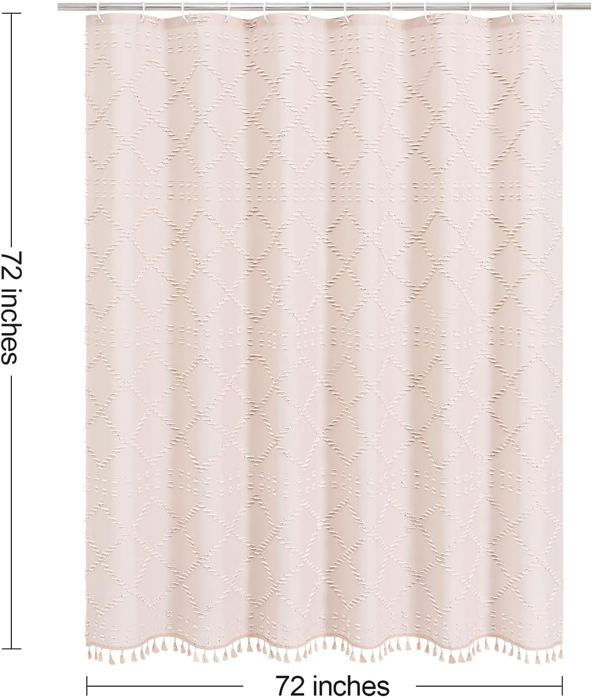 Light Pink Boho Fabric Shower Curtain with Tassel 72x72, Tufted Textured