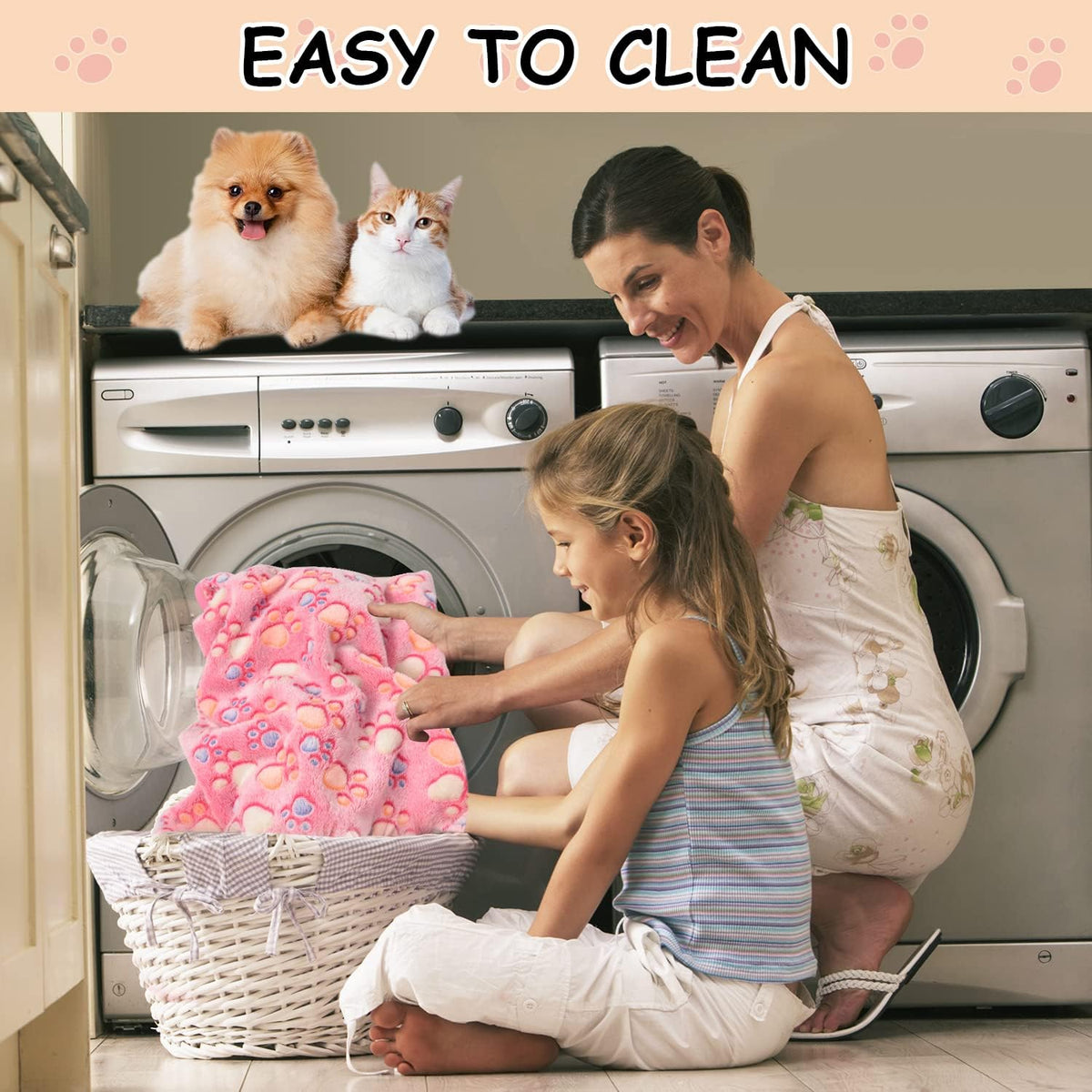 Upgraded Flannel Blankets for Large Dogs & Cats, Pink 50" x 40"
