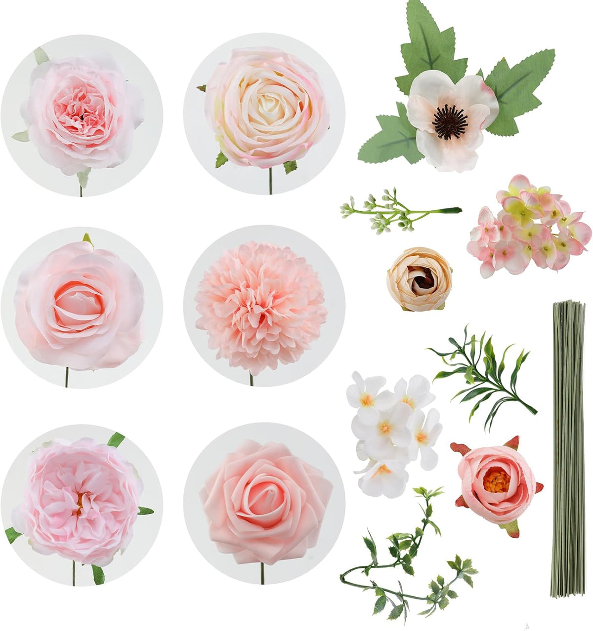 Artificial Flowers Combo for DIY Wedding Bouquets Combo Centerpieces Arrangements Party Bridal Baby Shower Home Decorations-Blush Pink