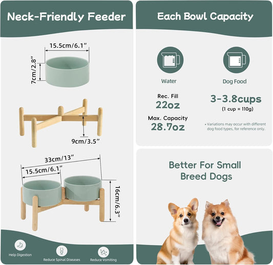 Havniva 6.1inch Ceramic Raised Dog Bowl with Stand, Double Dog Bowls Elevated for Small and Medium Breed Dog Food and Water Bowl Set Non-Slip Dog Dish Large Capacity Feeding Pet Water Bowl