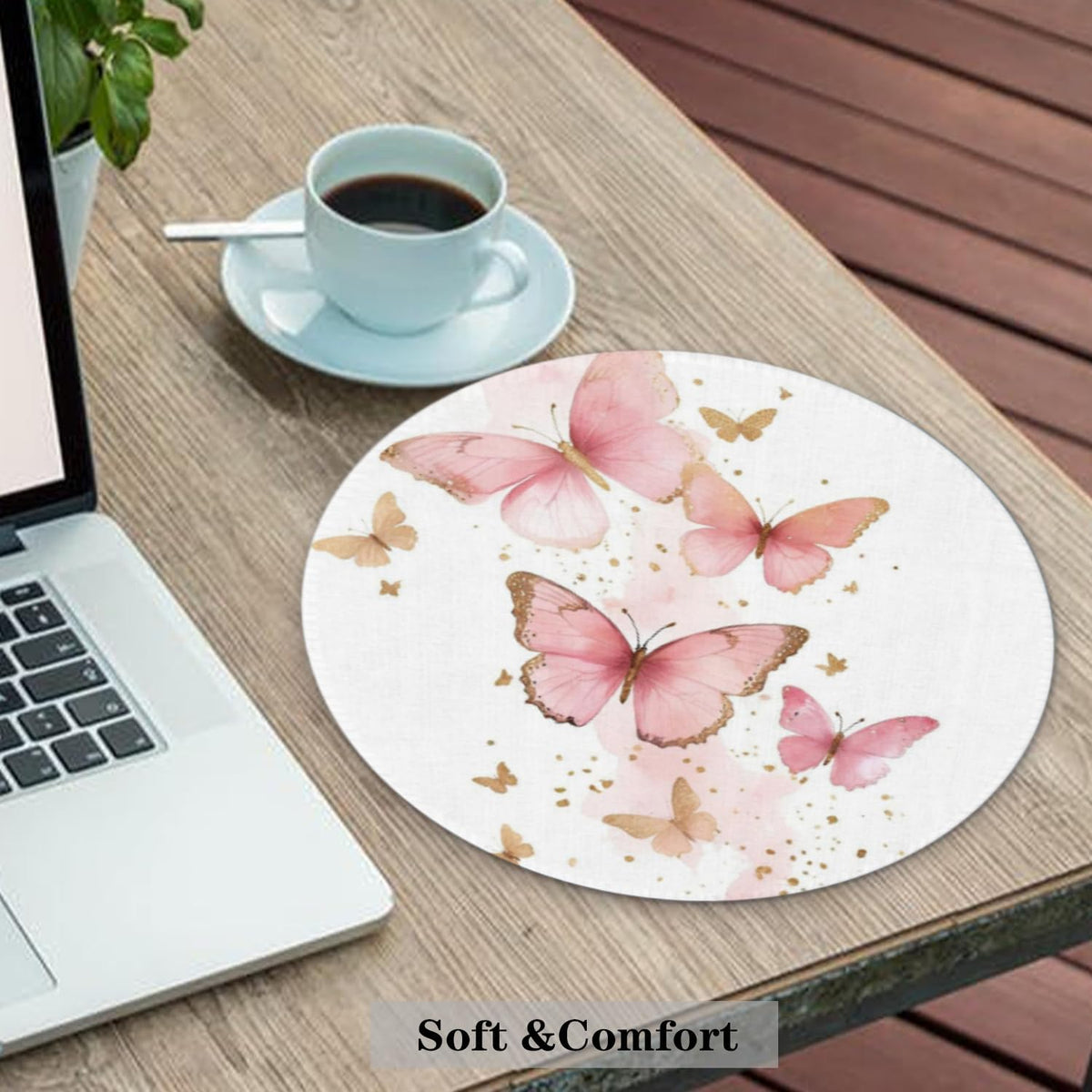 Butterfly Mouse Pad, Girly Mouse Pad, Pink Butterfly Mouse Pads for Wireless Mouse Computers Laptop Desk Accessories, Pink Office Supplies, 7.9x7.9 Inch
