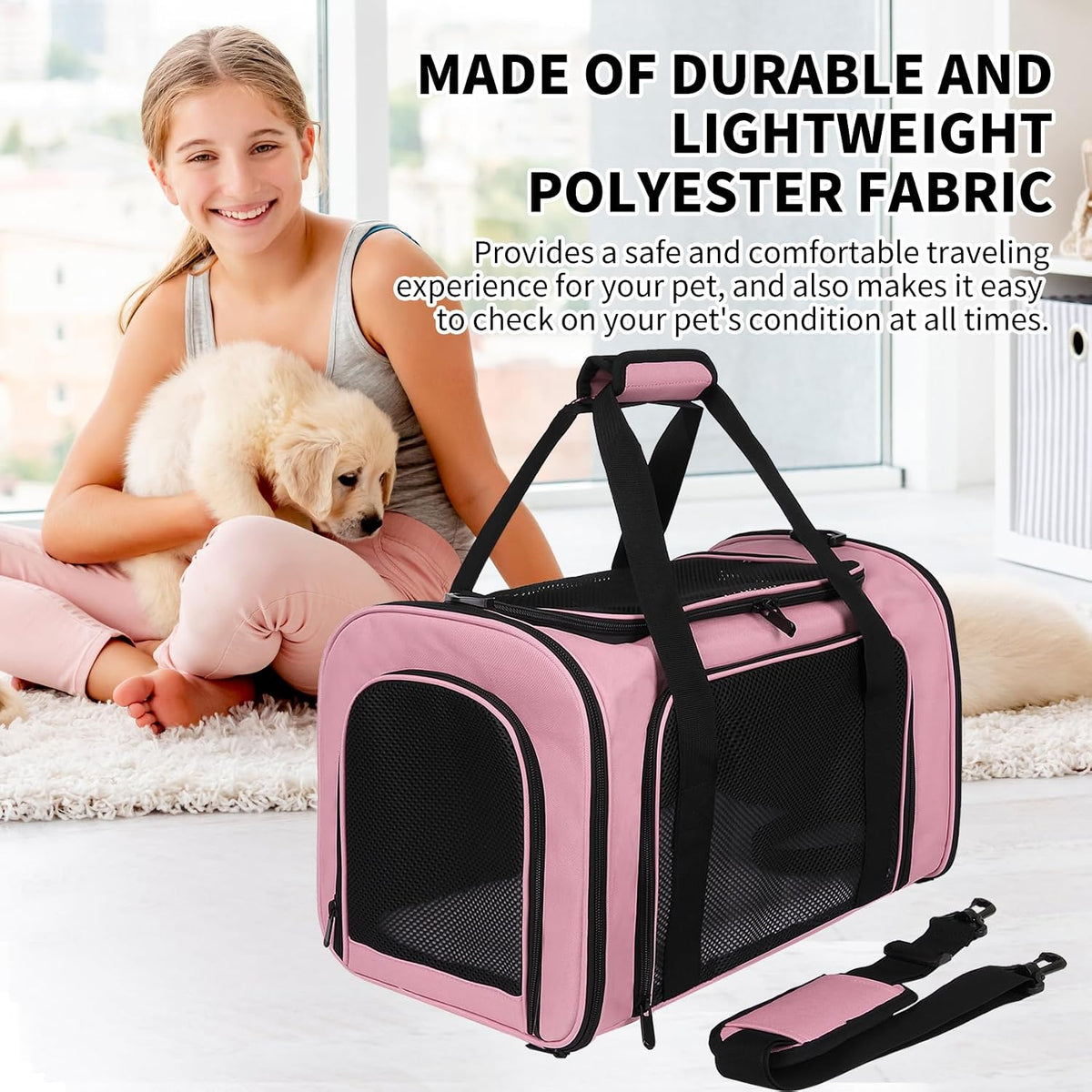 Cat Carriers Soft-Sided,Pet Carrier for Small Cats Dogs Puppies up to 1-15 LBS,TSA Airline Approved, (Medium,Pink)