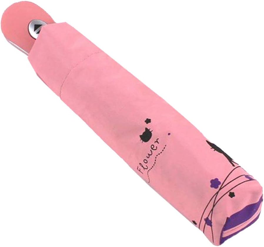 Windproof Compact Travel Folding Cute Cat Umbrella,Auto Open Close Rain&Sun Lightweight Portable Umbrellas with Cover for Kids Women Men