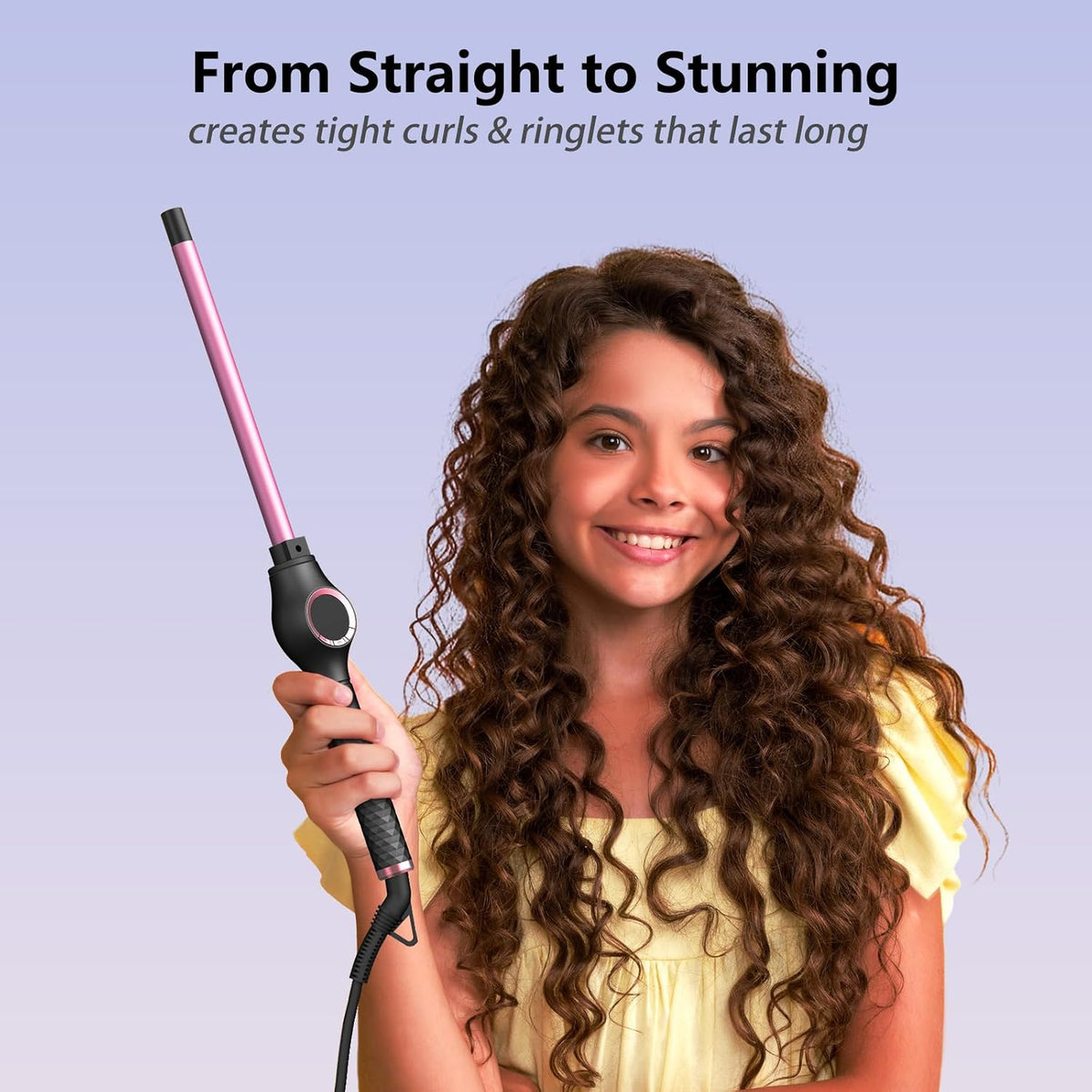 1/2 Inch Curling Wand for Long Hair, Extra Long Barrel Ceramic Half Inch Curling Wand, 7 Adjustable Heats, 110-240V Dual Voltage Small Barrel Curling Iron Wand, 60 Minutes Auto Shut Off