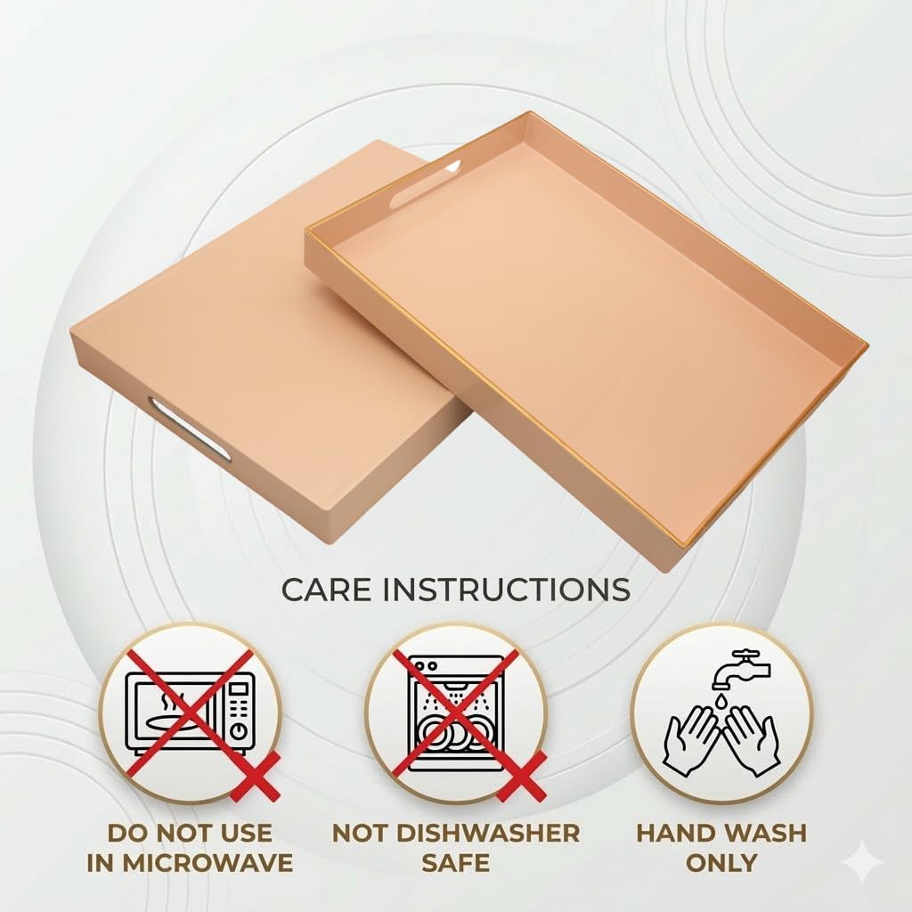 15.8" x 11.8" Blush Pink Plastic Serving Tray with Gold Trim and Handles, Decorative Rectangular Tray for Ottoman, Coffee Table, Kitchen Counter, Bathroom Vanity, Heavy-Duty & Easy to Clean