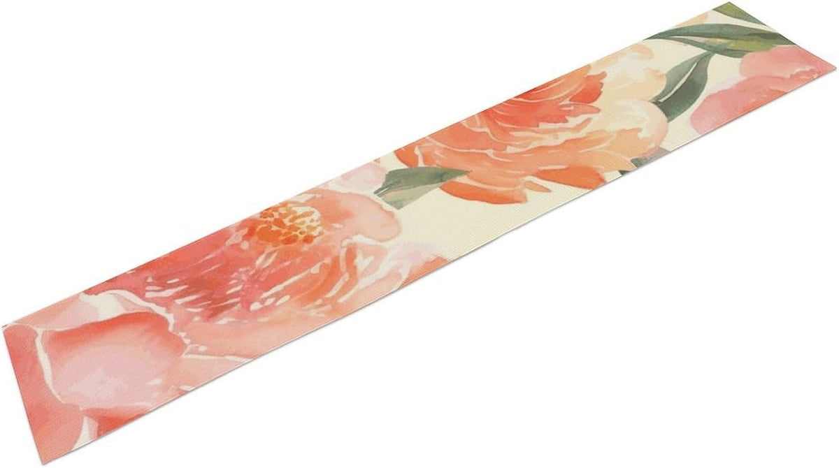 Peach Peony Table Runner 13x72 Inch Linens Burlap Table Runner with Tassels Boho Farmhouse Table Runner for Kitchen Home Christmas Halloween Party Table Decor Tablecloth