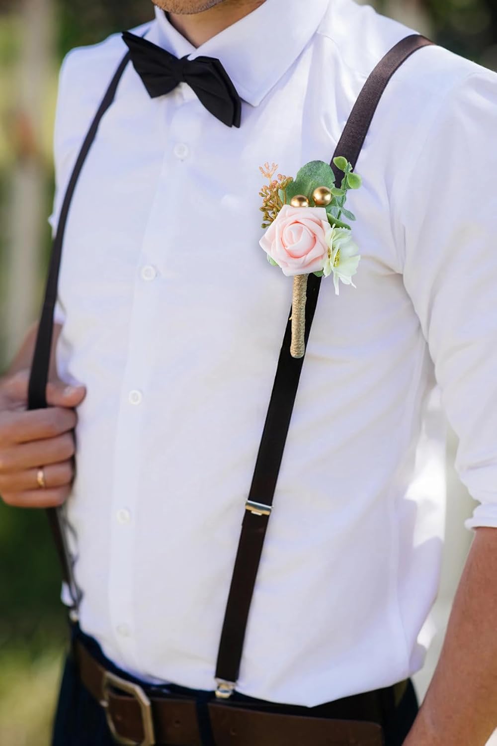 Boutonniere for Men Wedding, Groom Groomsman Artificial Rose Flowers for Wedding Anniversary Celebration,Prom,Party,Home Decoration Set of 2 (Blush)