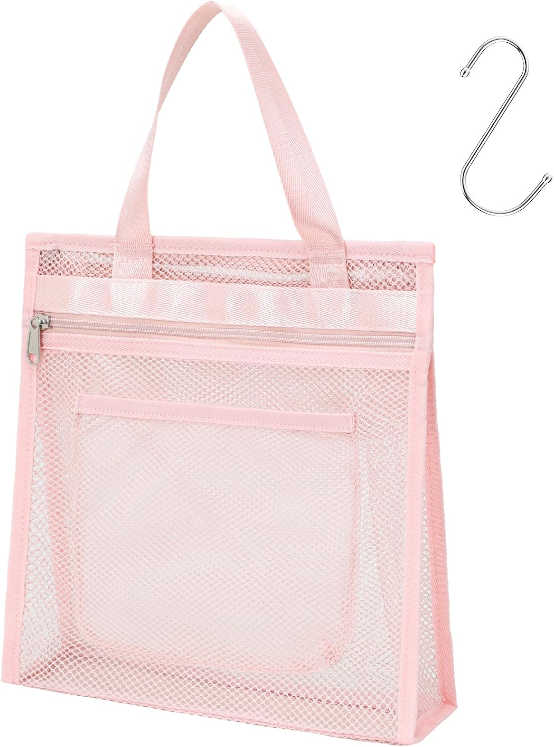 Small Mesh Shower Caddy Portable - Zipper Gym Shower Bag for Travel, Pink
