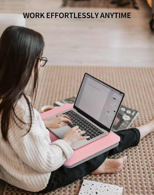Portable Lap Laptop Desk with Pillow Cushion, Fits up to 15.6 inch Laptop, Lap Stand for Bed & Couch & Carpet, Book Tablet/Drawing Board/Computer Laptop Stand - Pink