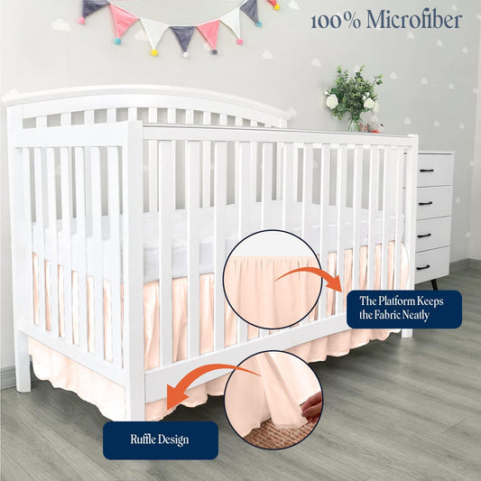 Ruffled Crib Bed Skirt Mini - 24x42 Inch Nursery Toddler Ruffle Bedding Skirt 14" Deep Drop for Baby Girls, Boys, Soft and Breathable Microfiber Crib Bed Skirt Peach