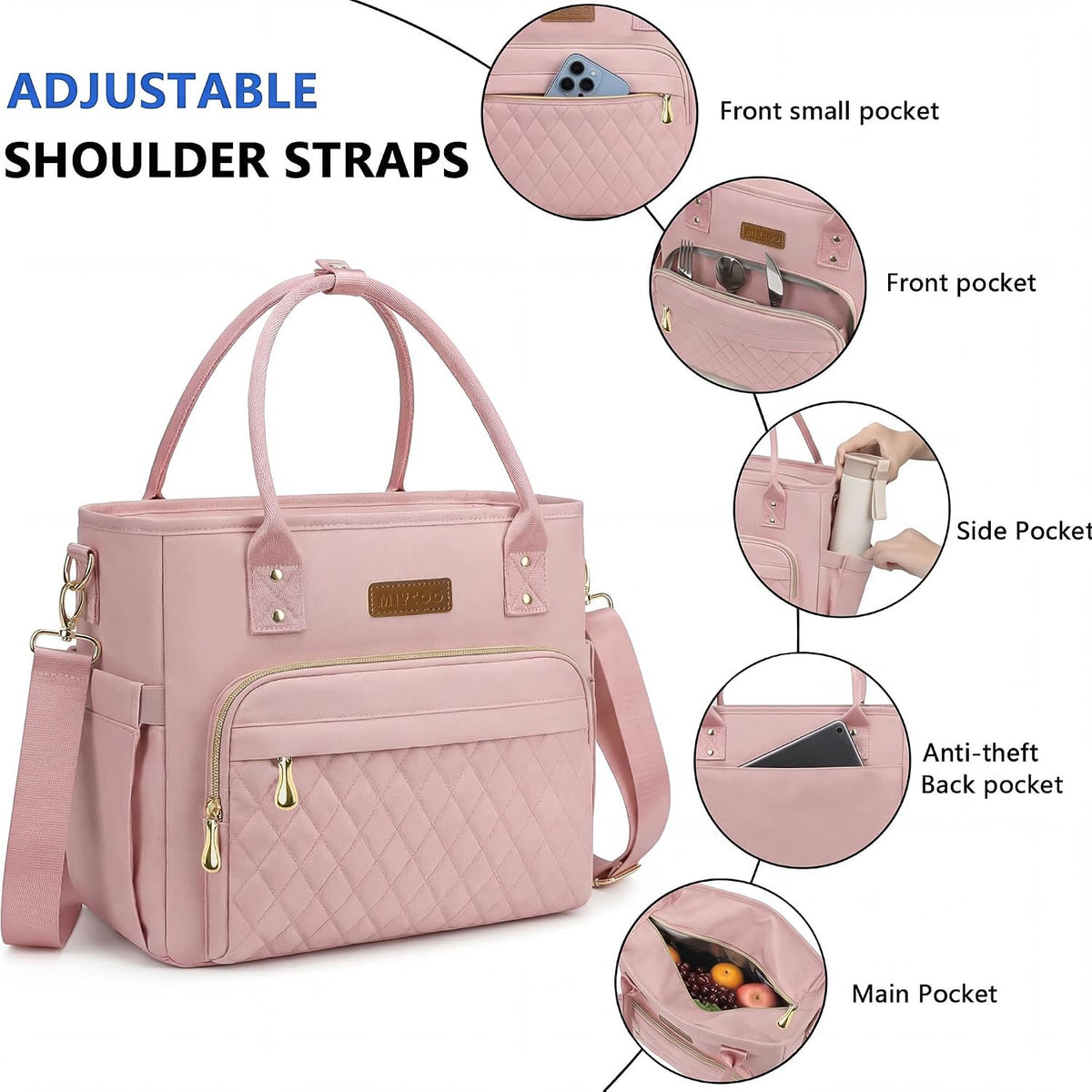 Insulated Lunch Bag Women, Large Tote Lunch Box for Work, 18L