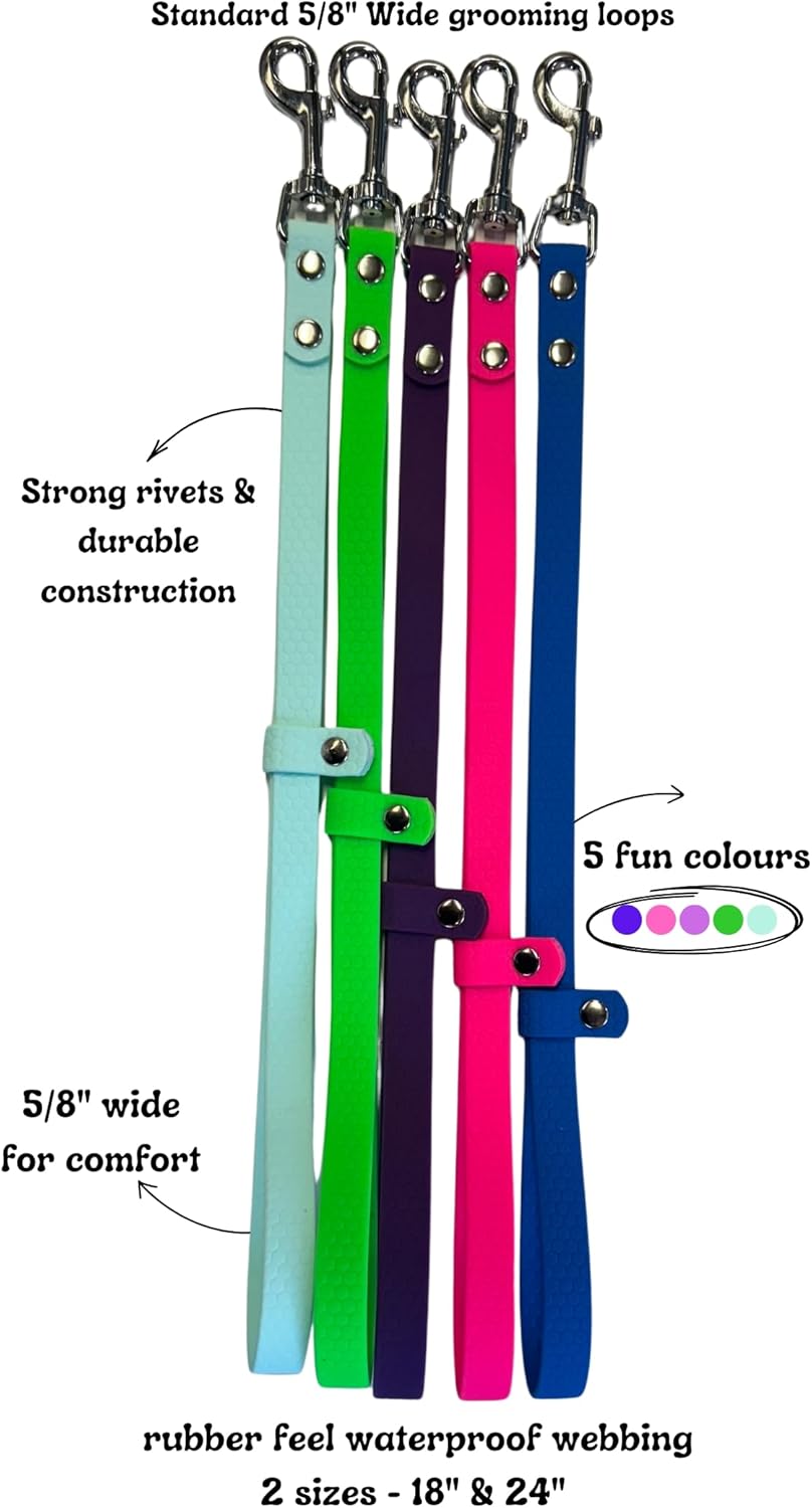Xylo Loops - Professional Grooming Loop – Waterproof, Slip-Resistant, Heavy-Duty, Adjustable Dog Grooming Restraint for Small & Large Pets 16mm Wide (Hot Pink, 18")