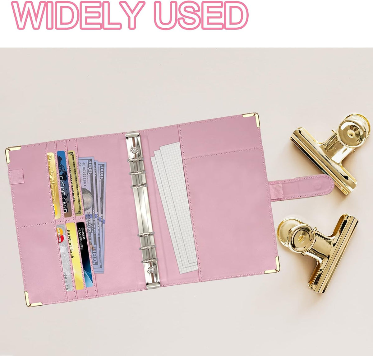 A5/A6 Refillable 6 Ring Faux Leather Budget Binder,Mini Notebook Binder Cover for A5 Filler Paper,Loose Leaf Personal Planner Cover with Magnetic Buckle Closure(Marble Pink)