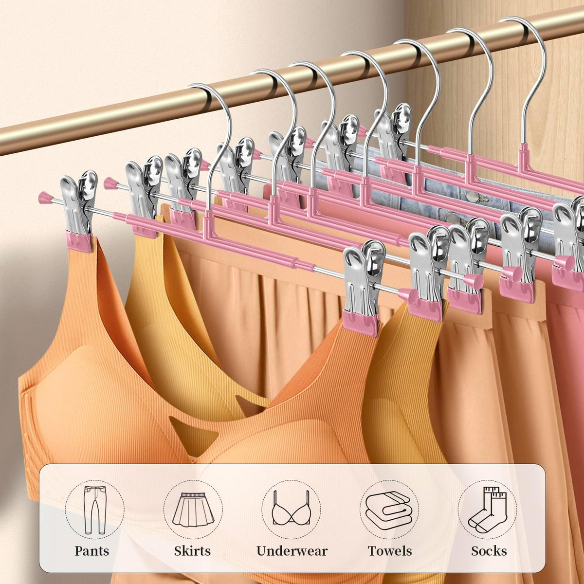 Pants Hangers with Clips Skirt Hangers, 12 Inch 50 Pack, Pink