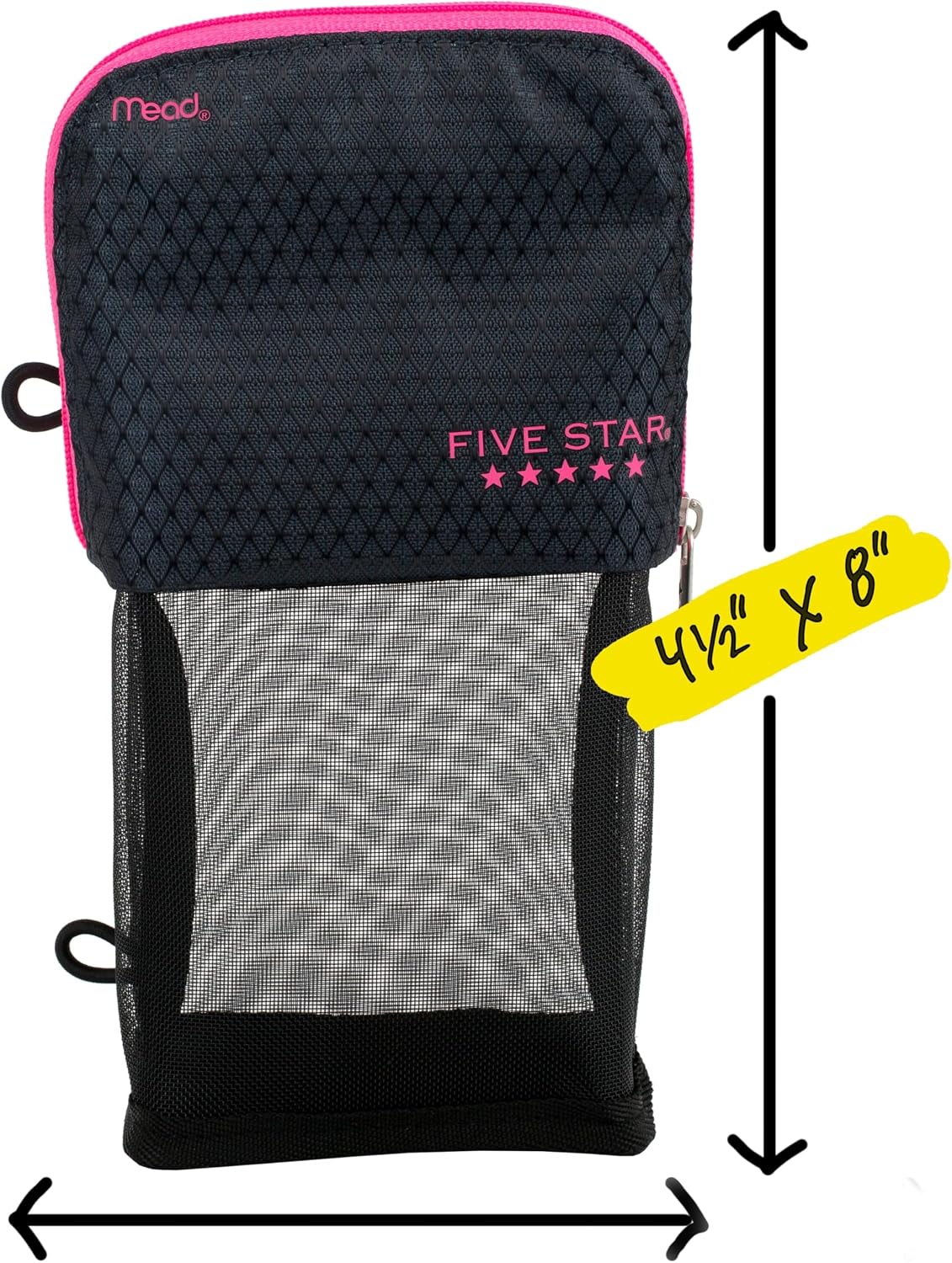 Pencil Pouch, Pen Case, Stand 'N Store Zipper Pouch, Fits 3-Ring Binder, Storage Organizer for Supplies Earbuds Chargers Cables Makeup, Navy/Pink (505160B-ECM)