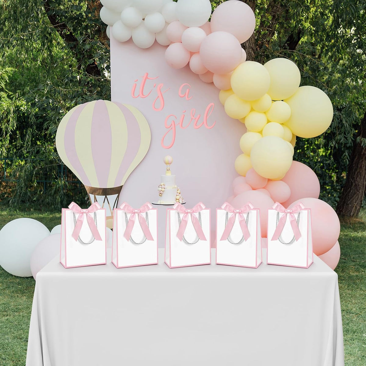 12 Pcs Paper Gift Bags with Handle 9x7x3.15'',White, Pink