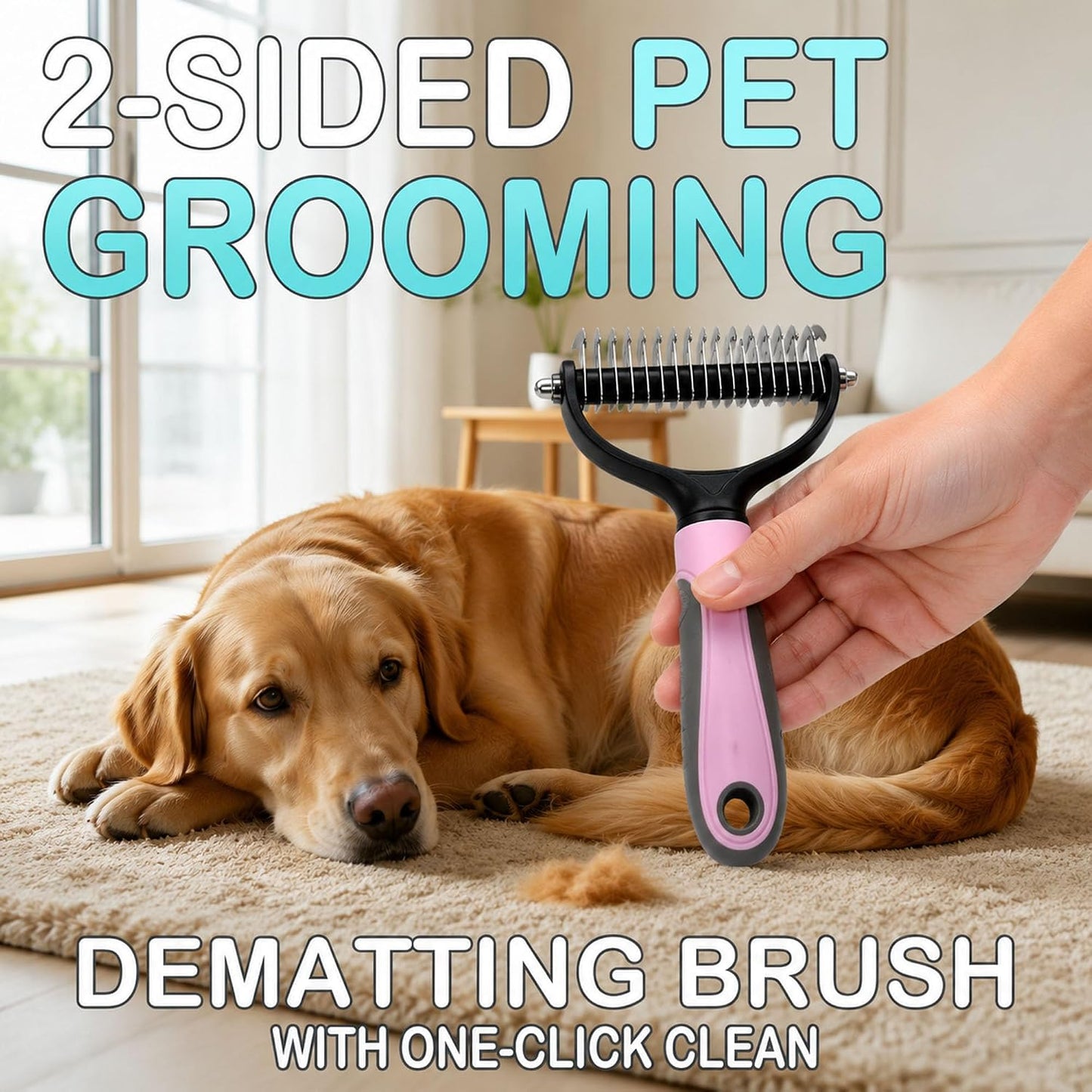 Pet Grooming Brush - Double-Sided Dematting Comb & Deshedding Tool for Dogs and Cats, Effortless Hair Removal, Ideal for Long-Haired Breeds, Reduce Shedding (1, Pink, Small)