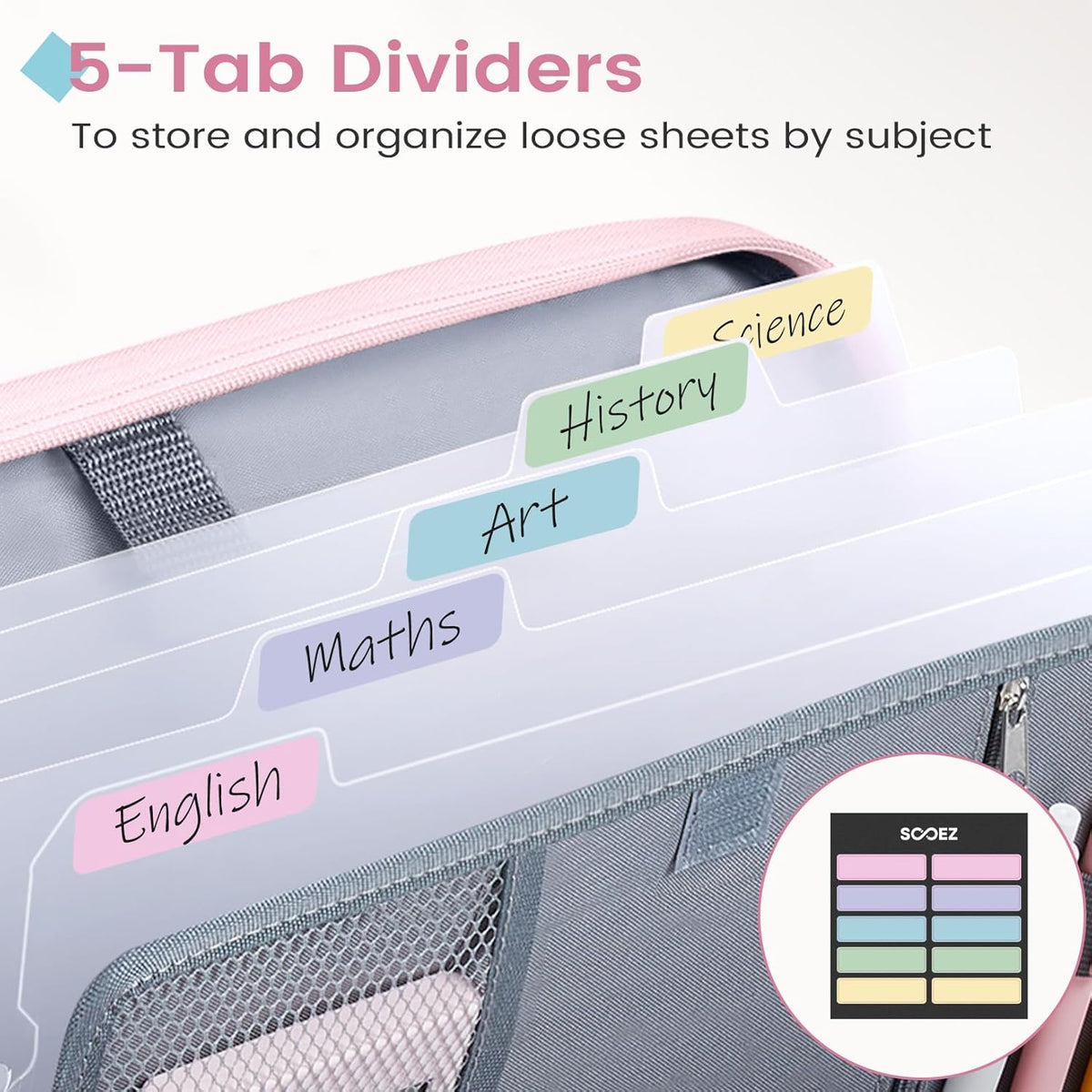 Zipper Binder Bag, 1 Inch Binders 3 Ring O-Ring, 5-Tab Divider Folder