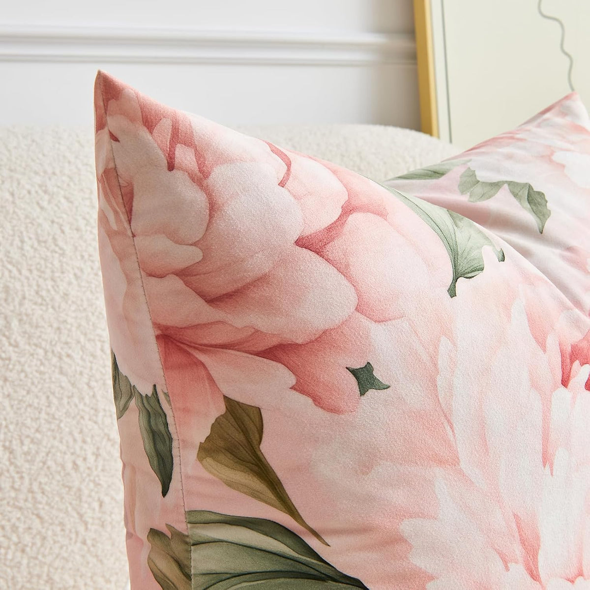 Pink Peony Velvet Pillow Covers 18x18 Set of 2, Shabby Chic