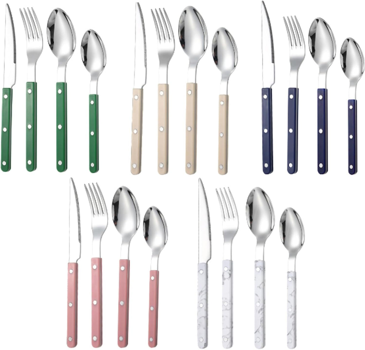 5-piece stainless steel tableware set includes a steak knife, fork and spoon. It is suitable for family dining room gatherings and can be washed in a dishwasher (5, pink)