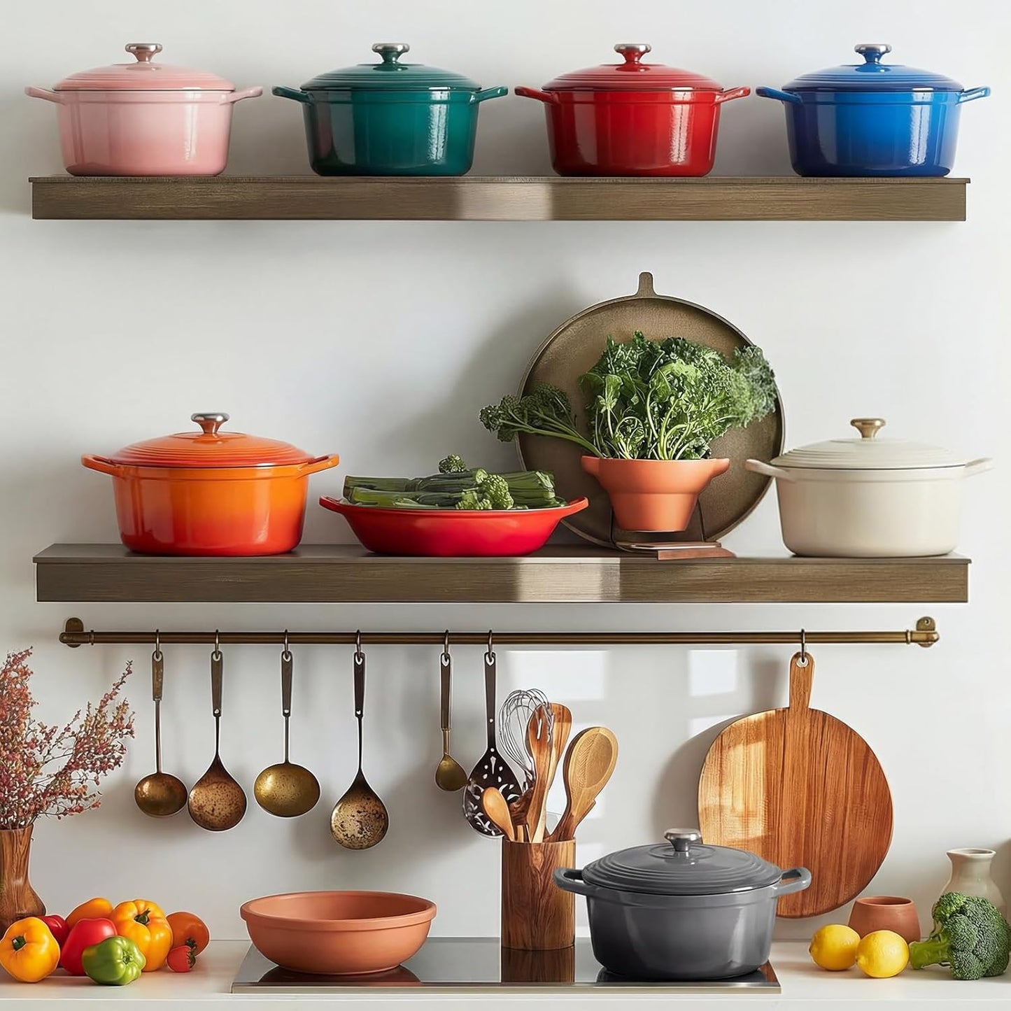 Enameled Cast Iron Dutch Oven - 5.5QT Pot with Wide Handles Lid Cookbook & Cotton Potholders - Heavy-Duty Pre-Seasoned Cookware Oven Safe to 500°F for Braising, Stews, Roasting, Sourdough Baking