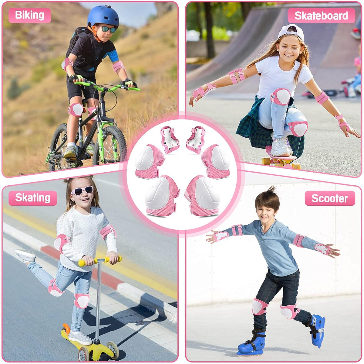 Kids Protective Gear Set Knee Pads for Kids 3-14 Years Toddler Knee and Elbow Pads with Wrist Guards 3 in 1 for Skating Cycling Bike Rollerblading Scooter