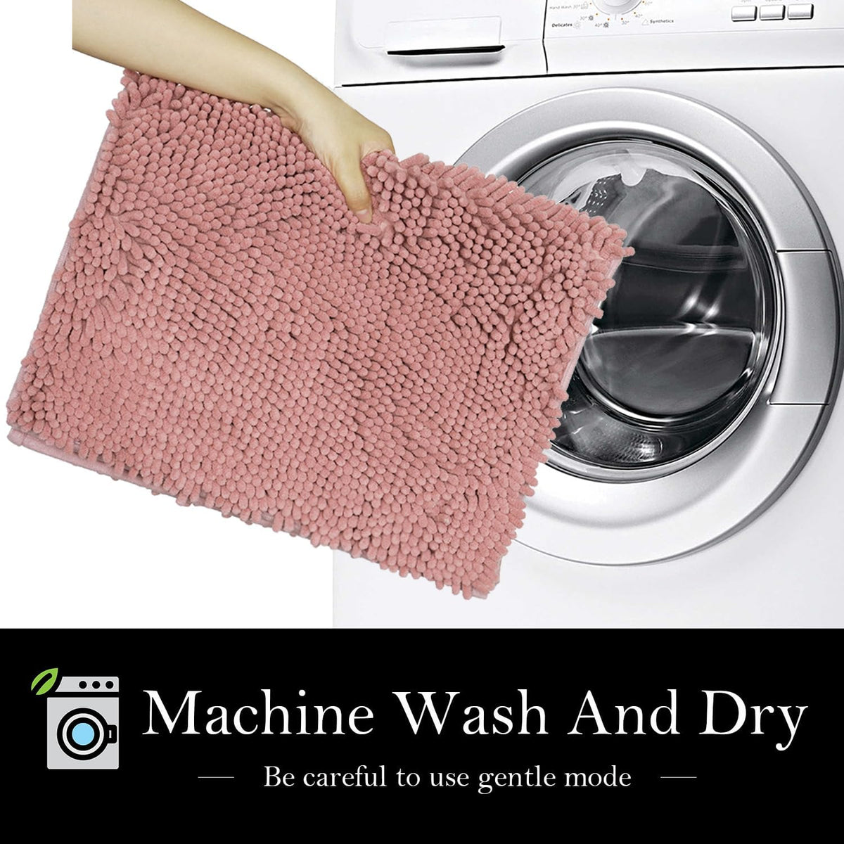 Bathroom Rugs Chenille Bath mat 2 Piece Set, Super Absorbent, Strong PVC Non Slip Backing, Bath mats for Bathroom, Plush Shaggy, Thick, Machine Washable, Bathtub, Toilet.(Deep Pink)