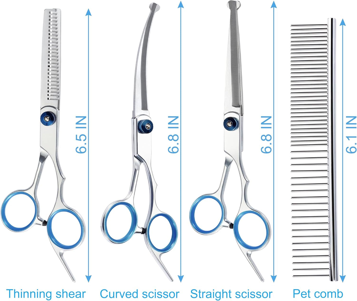 5 in 1 Premium Dog Grooming Scissors, Professional Dog Scissors for Grooming with Safety Round Tips, Lengnoyp Stainless Steel Thinning Shears, Pet Cat Shears for Grooming Kit