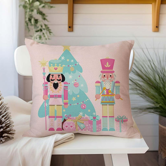 Pink Christmas Pillow Covers 18x18, Nutcracker Christmas Decor