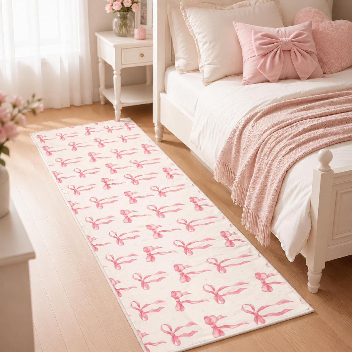 Coquette Pink Bow Runner Rug 2 x 6 ft Large Pink Bow Soft Washable Rug with Non Slip, Low Pile Stain Resistance Carpet for Entryway Hallway Kitchen Laundry Living Room