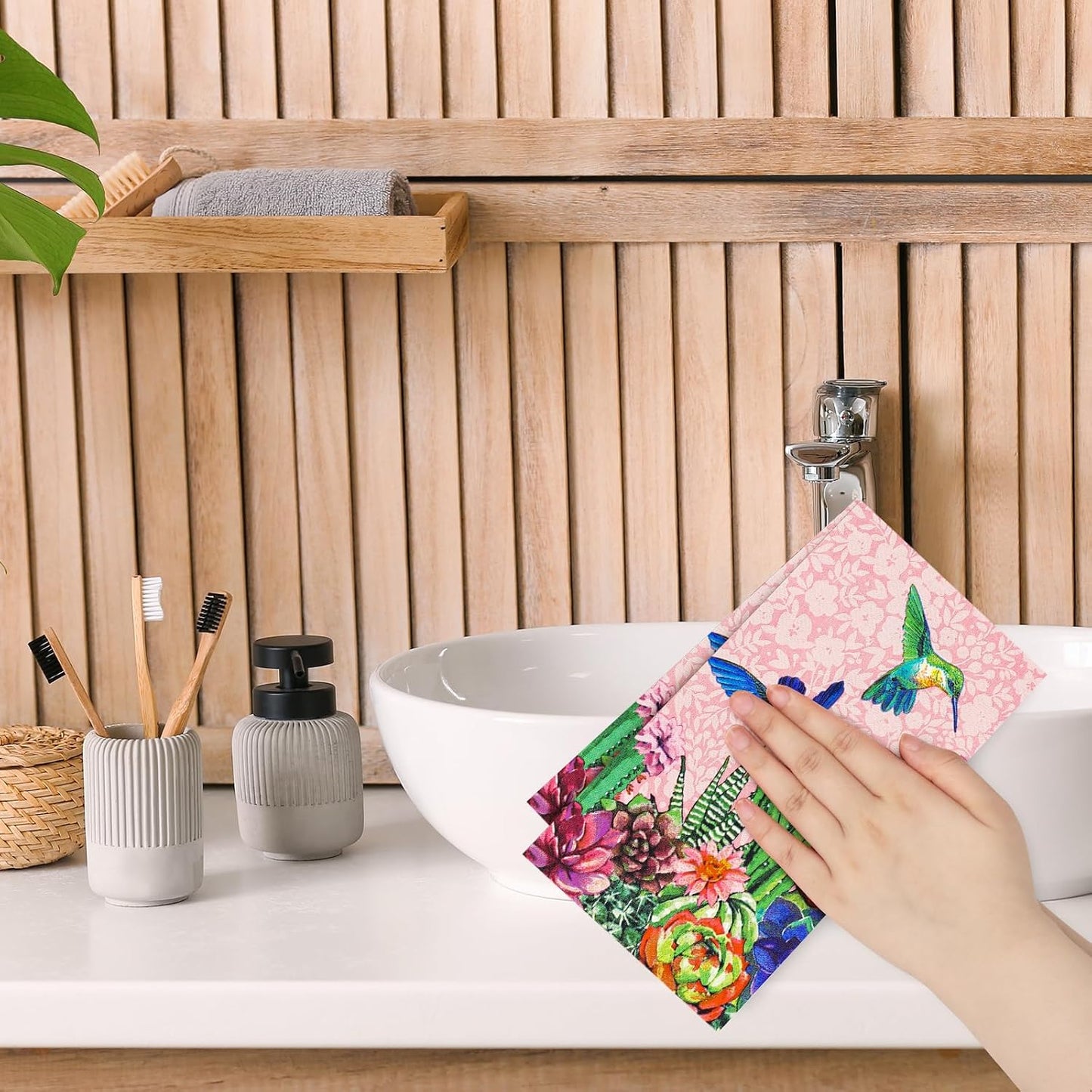 AnyDesign 100 Pcs Cactus Guest Napkins Disposable Pink Bird Succulent Paper Napkins Summer Dinner Hand Towels for Home Kitchen Bathroom Seasonal Holiday Party Supplies