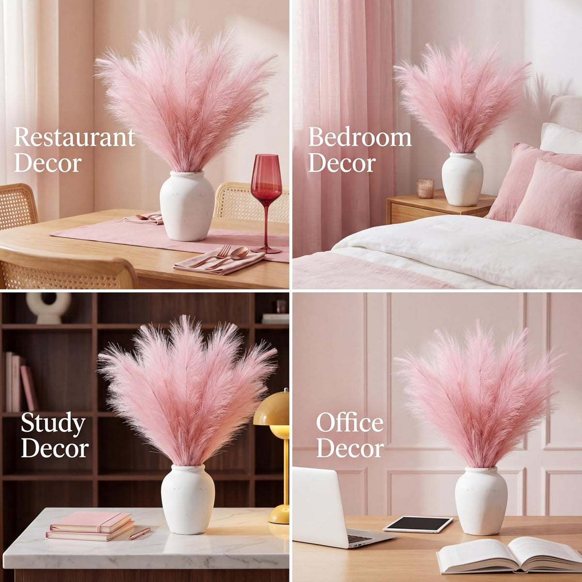 72 Pcs Pink Pampas Grass Decor for Wedding Bridal Shower DIY 21.7 Inches Faux Tall Pampas Grass Bulk Artificial Dried Flowers Feathers for Vase Filler Pastel Home Decor Party Bathroom Wall