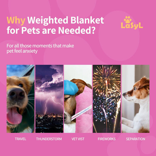 Weighted Blanket for Pets | Thunder Blanket for Dogs Anxiety | Premium Soft Minky | Relaxation & Calming & Anti Anxiety | Used in Car, Bed, Couch | Pink, Washable Small (24"x32")