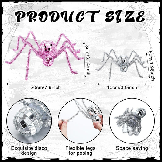 6pcs Halloween Disco Spider Decor 7.9'' 3.9'' Fake Spider, Pink