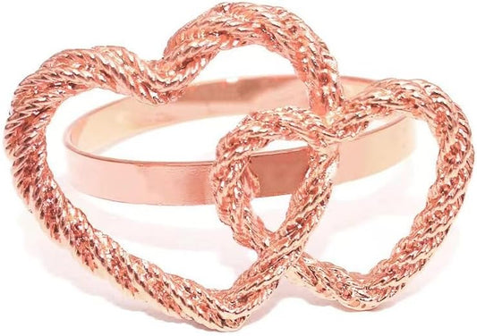 Simple Double Ring Love Napkin Button Valentine's Day Heart Shaped Napkin Ring Peach Heart Mouth Cloth Ring Restaurant Hotel Desktop Decoration -12 Pieces (Rose Gold)